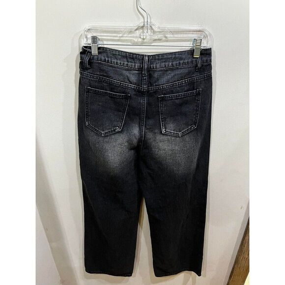 Cider Jeans Women's Size Medium 29x29 Black High Rise Baggy Wide Distressed NWT - Picture 2 of 12